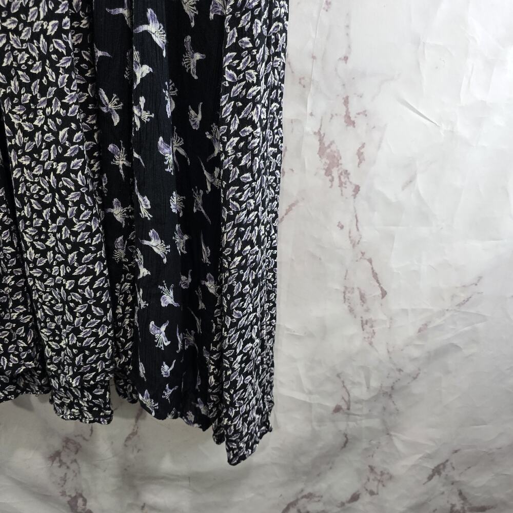 Vintage 90s Dress Womens Medium Black Blue Maxi Midi Floral Witchy Ditzy Micro - Picture 4 of 11